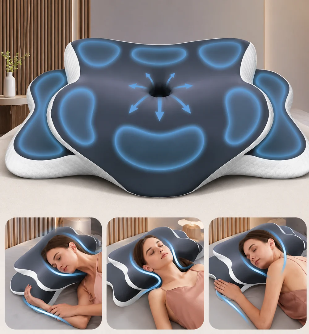 Les zones d’appui de l’oreiller cervical Cervyne et ses trois positions de sommeil