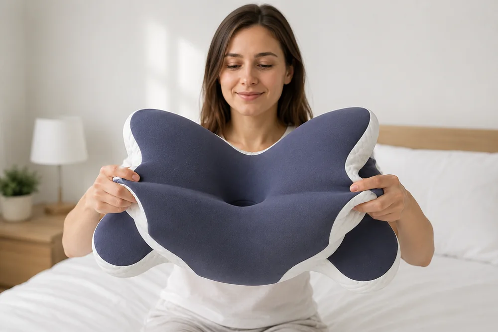 L’oreiller plié en deux puis relâché : il reprend sa forme, signe d’une mousse ferme et non tassée